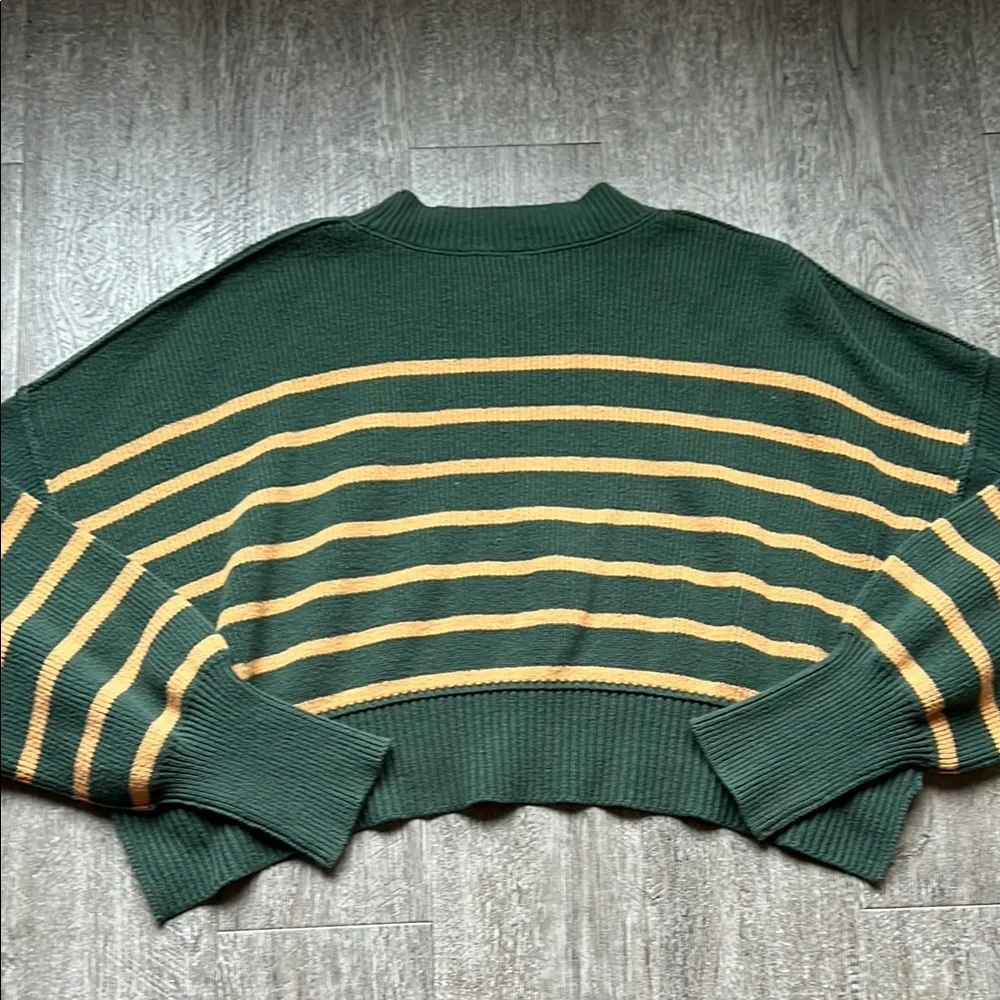 Free People Green and Yellow Crew Neck Cropped Knit Sweater - Picture 5 of 5